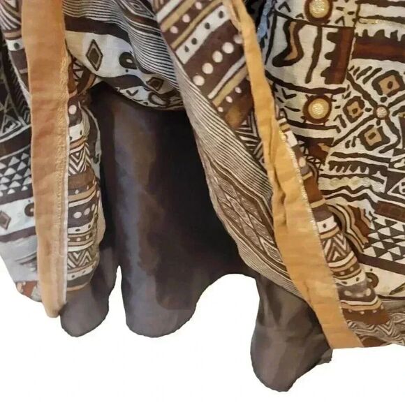 Dressbarn Women's Dark Brown & White Cotton African Print Sleeveless Lined Sundr - Picture 6 of 12